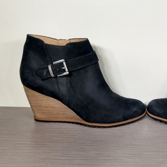 Caslon Addison Stacked Heel Wedge Bootie, Black Leather, Womens Size 11 & 12 - Picture 6 of 11